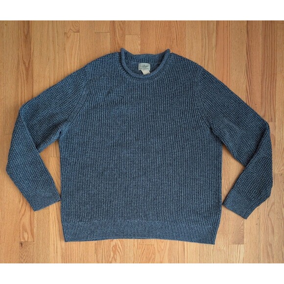 Men's L.L.Bean Organic Cotton Waffle Sweater Rollneck Crew Blue XL 509337 - Picture 1 of 8